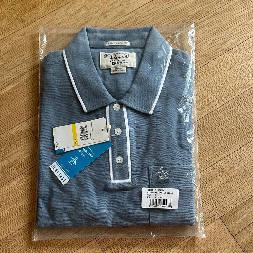 Original Penguin Men’s Captain’s Blue Polo with White Piping - Picture 1 of 3